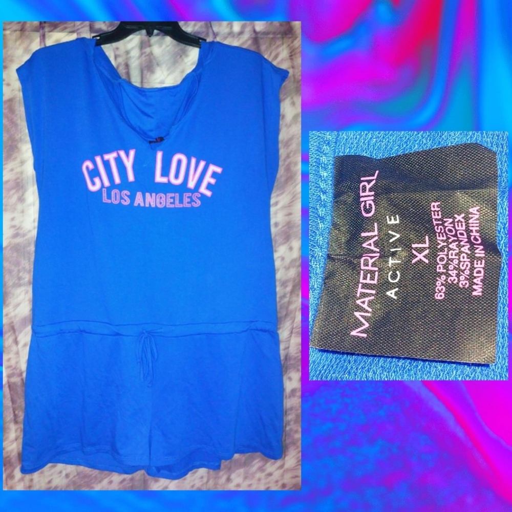 Material Girl Active Royal Blue City Love Los Angeles Hooded Knit Romper Sz XL